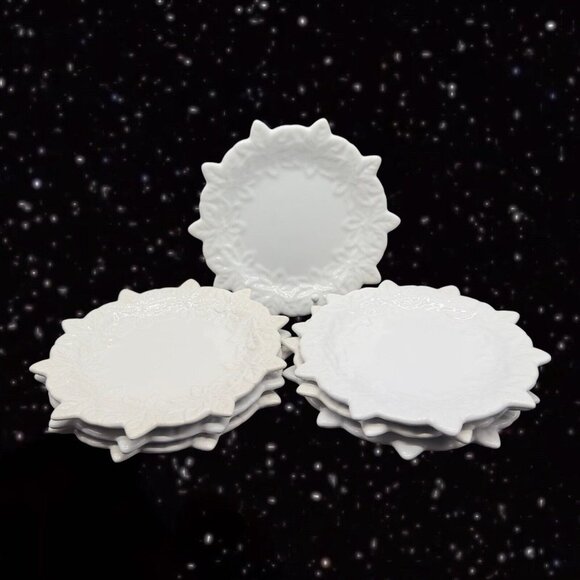 Temp-tations Poinsettia Plate By Tara White Ceramic Flower Pointy Dish set 7 pcs - Picture 8 of 8